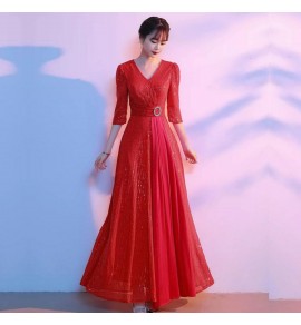 女裝禮服裙V領中袖合唱團演出長裙
