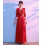 女裝禮服裙V領中袖合唱團演出長裙