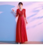 女裝禮服裙V領中袖合唱團演出長裙
