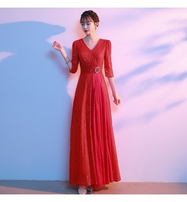 女裝禮服裙V領中袖合唱團演出長裙