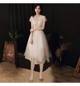 晚裝禮服裙深V領中長裙