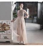 晚裝禮服裙掛脖串珠長裙
