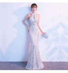 晚裝禮服掛脖露肩魚尾長裙