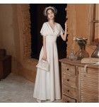 少女禮服裙深V領輕婚紗長裙