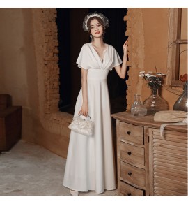 少女禮服裙深V領輕婚紗長裙