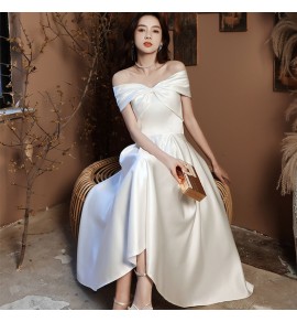女裝禮服裙一字肩中長裙