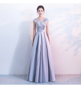 少女禮服裙透視蕾絲圓領長裙