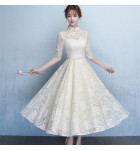少女禮服裙立領中袖中長裙