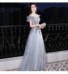少女禮服裙荷葉邊一字肩長裙