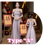 少女禮服裙灰紫色緞面宴會長裙
