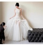 女裝禮服裙掛脖露背網紗下襬裙