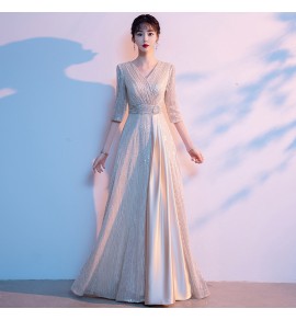 女裝禮服裙V領中袖合唱團演出長裙