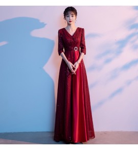 女裝禮服裙V領中袖合唱團演出長裙