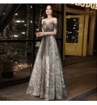 Evening dress off shoulder banquet long skirt