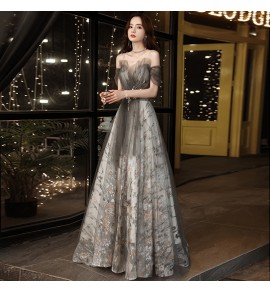 Evening dress off shoulder banquet long skirt