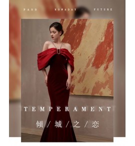 晚裝禮服裙一字肩宴會魚尾長裙
