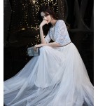 少女禮服裙V領紗裙演出長裙