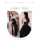 女裝禮服裙掛脖抹胸網紗小黑禮服裙