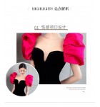 晚裝禮服裙V領泡泡袖魚尾長裙