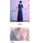 女裝禮服裙V領亮片中袖長裙