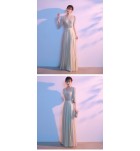 女裝禮服裙V領亮片中袖長裙