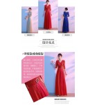 女裝禮服裙V領亮片中袖長裙