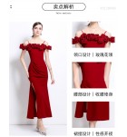 女裝禮服裙一字肩立體花朵長裙