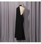 晚裝禮服裙鑲鑽斜肩披肩長裙