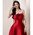 女裝禮服裙抹胸立體花中長裙