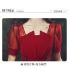 晚裝禮服方領紅色紗中長裙