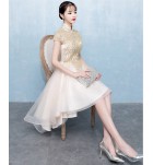 晚裝禮服立領宴會前短後長裙