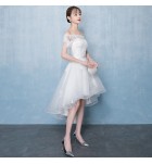 晚裝禮服一字肩前短後長裙