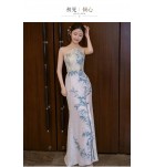 晚裝禮服裙掛脖露肩開叉魚尾長裙
