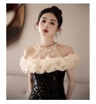 晚裝禮服裙掛脖露肩魚尾長裙
