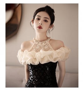 晚裝禮服裙掛脖露肩魚尾長裙