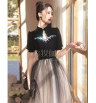 晚裝禮服裙立領留空聳肩長裙