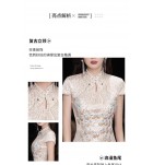晚裝禮服裙水滴領珍珠亮片長裙