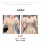 少女禮服裙方領短袖收腰長裙