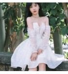 少女禮服裙一字肩長袖短裙