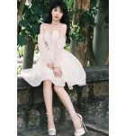 少女禮服裙一字肩長袖短裙