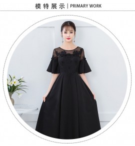 少女禮服裙圓領喇叭袖派對中長裙
