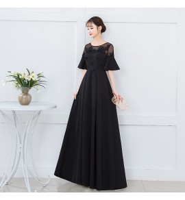 少女禮服裙圓領喇叭袖派對長裙