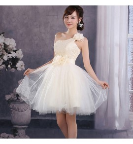 少女禮服裙單肩花朵短裙