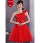 少女禮服裙單肩花朵短裙