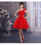 少女禮服裙單肩花朵短裙