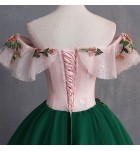 晚裝禮服裙一字肩立體花朵長裙