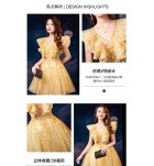 女裝禮服裙V領荷葉網紗肩中裙