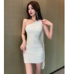 晚裝禮服裙單肩飄帶亮片短裙