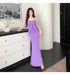 女裝禮服裙抹胸亮片刺繡魚尾長裙