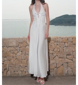 女裝連身裙掛脖露背蝴蝶結長裙